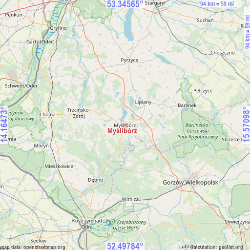 Myślibórz on map