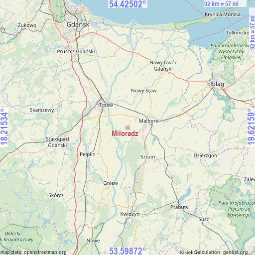 Miłoradz on map