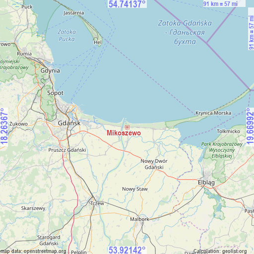 Mikoszewo on map