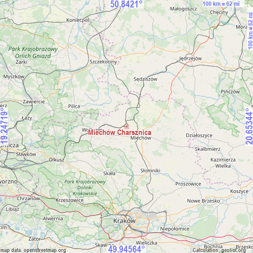 Miechów Charsznica on map