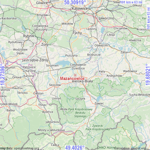 Mazańcowice on map