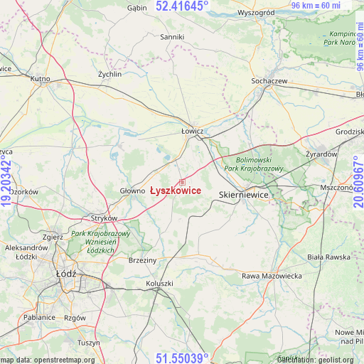 Łyszkowice on map
