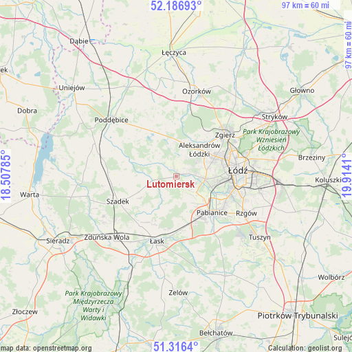Lutomiersk on map