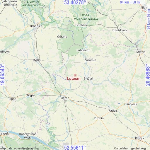 Lutocin on map