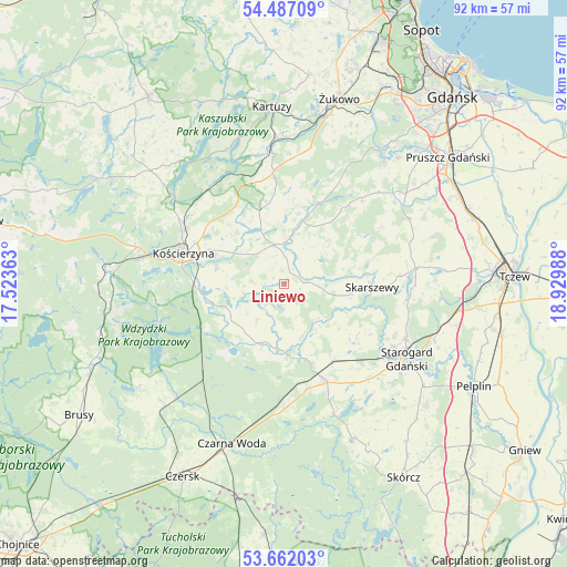 Liniewo on map