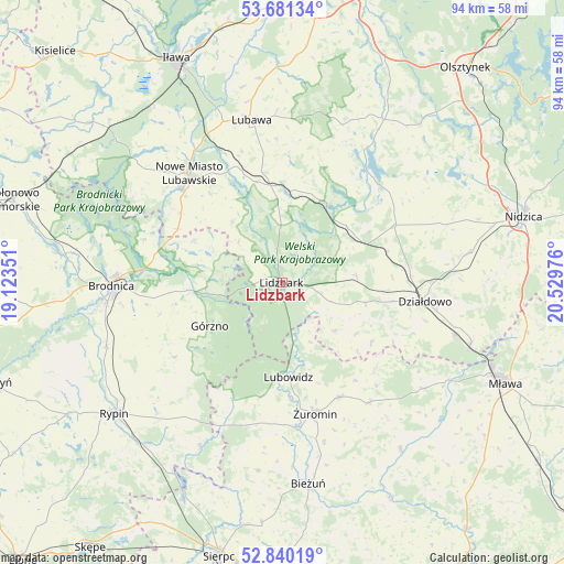 Lidzbark on map