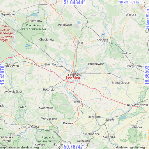 Legnica on map