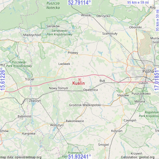 Kuślin on map