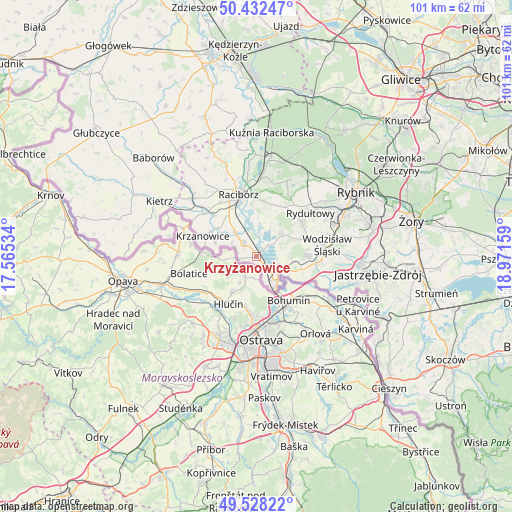 Krzyżanowice on map