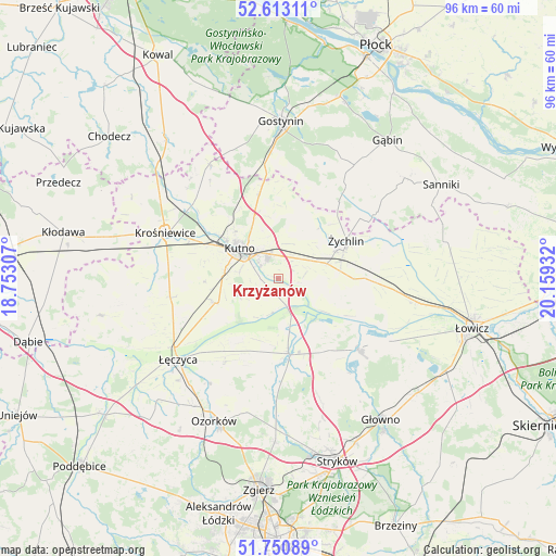 Krzyżanów on map