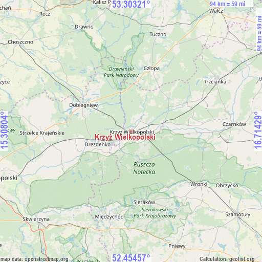 Krzyż Wielkopolski on map