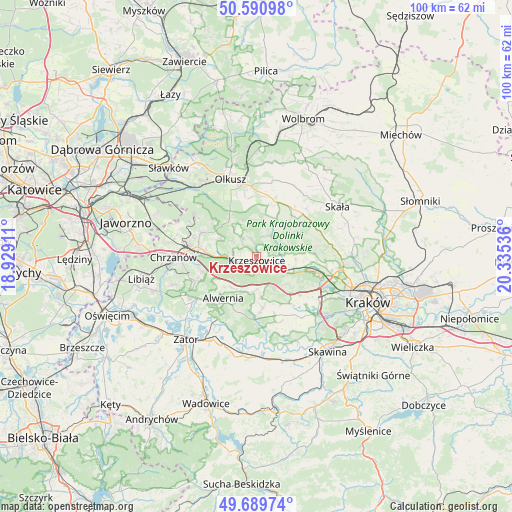 Krzeszowice on map