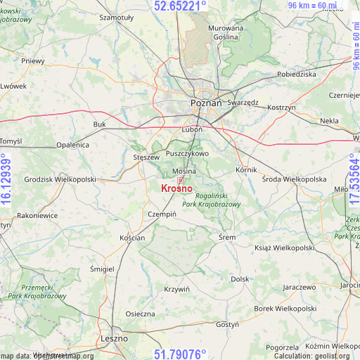 Krosno on map