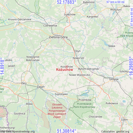 Kożuchów on map