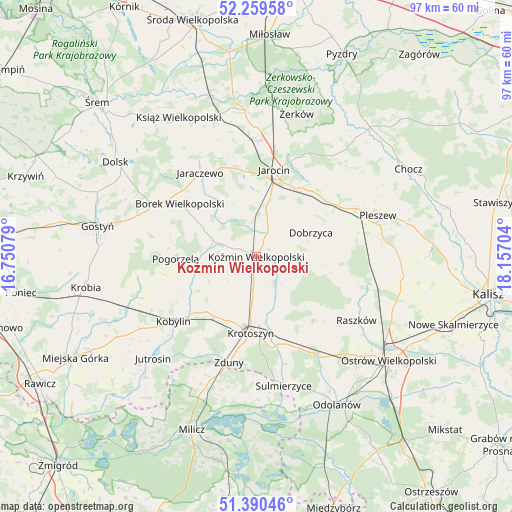 Koźmin Wielkopolski on map