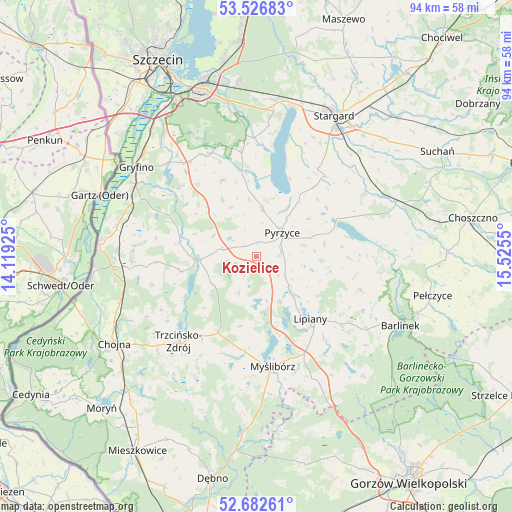 Kozielice on map