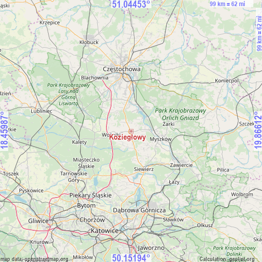 Koziegłowy on map