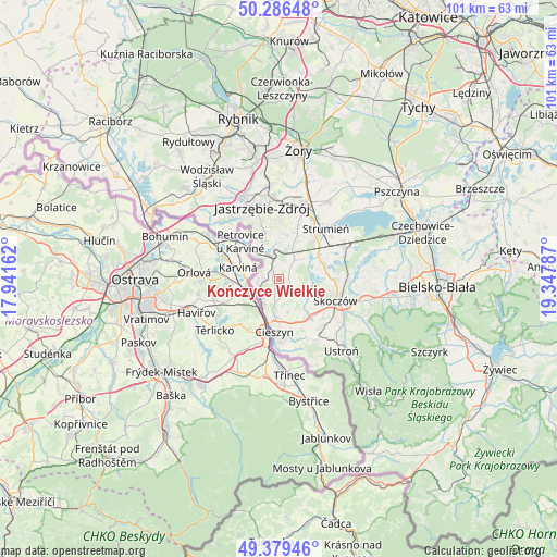 Kończyce Wielkie on map