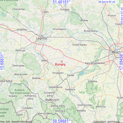 Konary on map