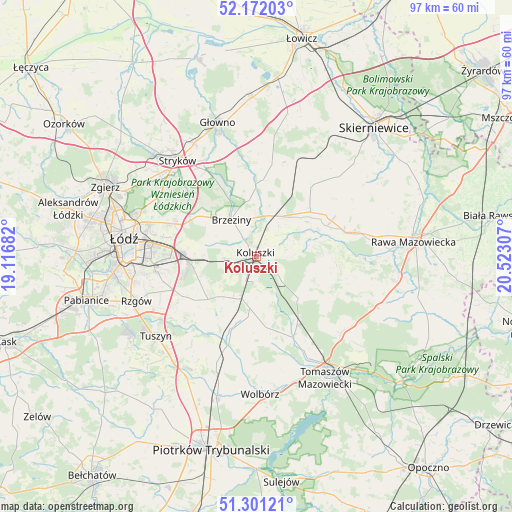 Koluszki on map