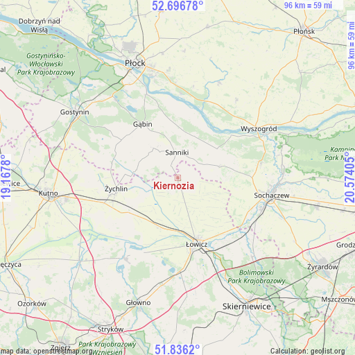 Kiernozia on map