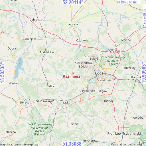 Kazimierz on map