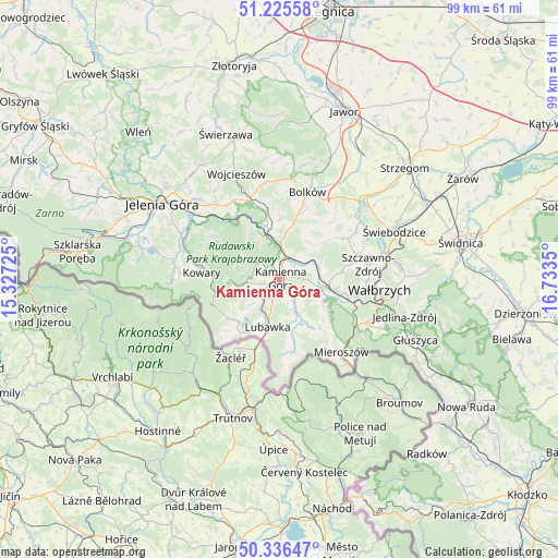 Kamienna Góra on map