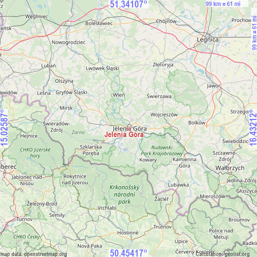 Jelenia Góra on map