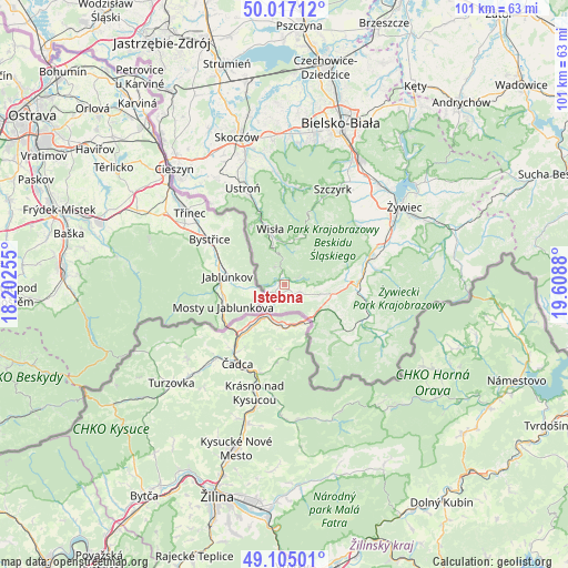 Istebna on map