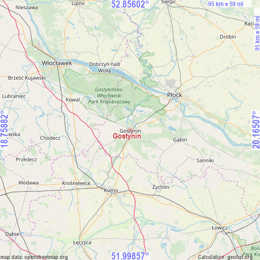 Gostynin on map