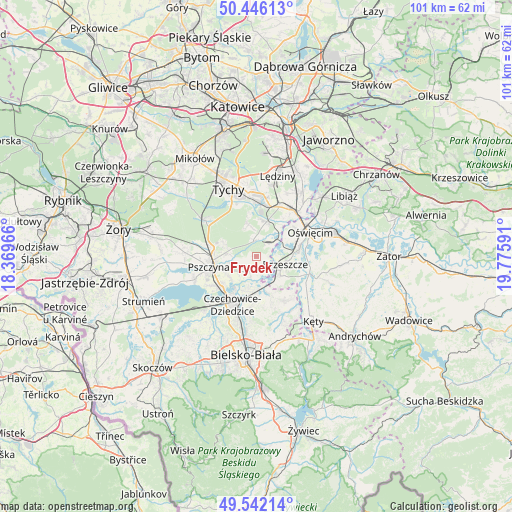 Frydek on map