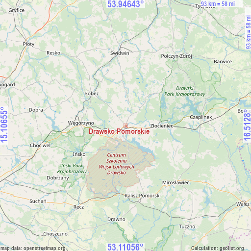Drawsko Pomorskie on map