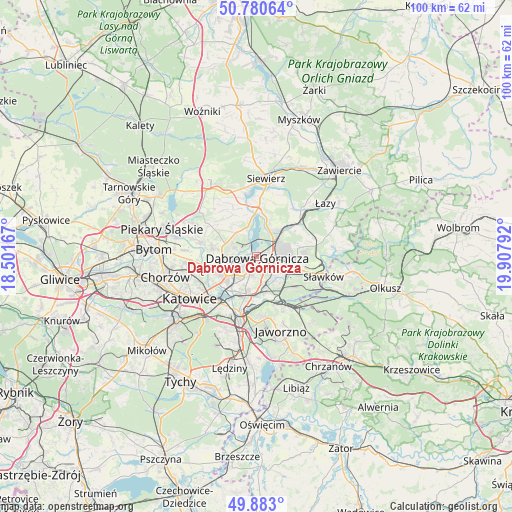 Dąbrowa Górnicza on map