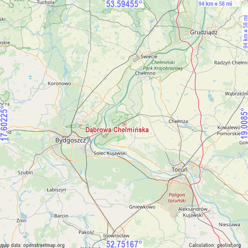 Dąbrowa Chełmińska on map