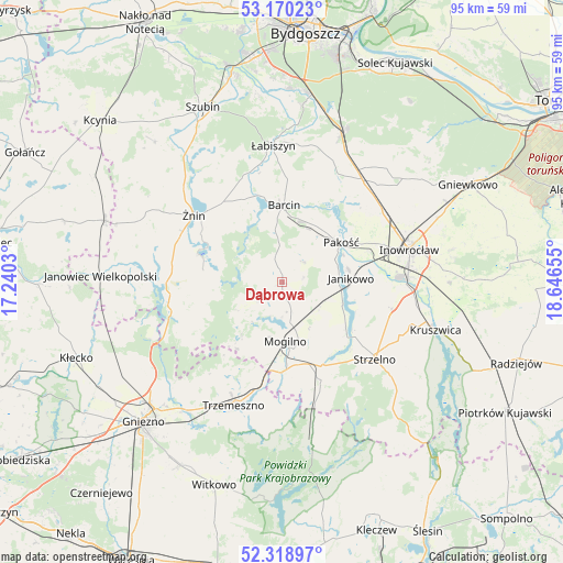 Dąbrowa on map