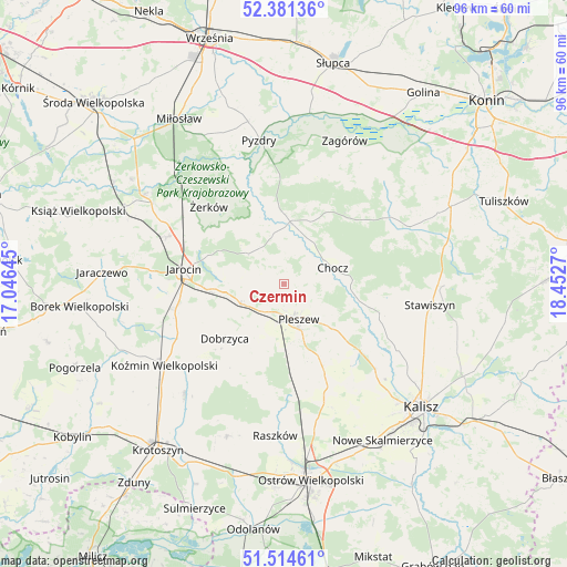 Czermin on map