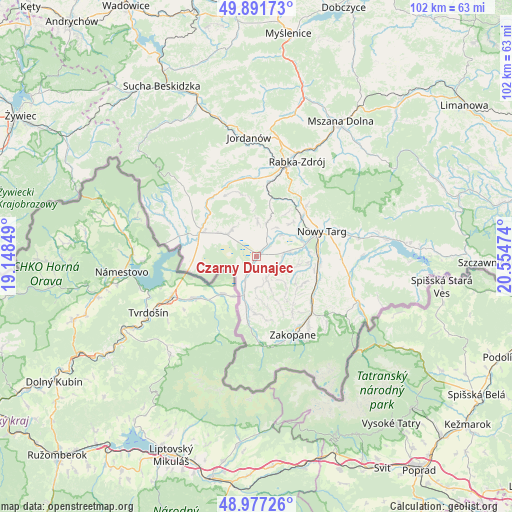 Czarny Dunajec on map