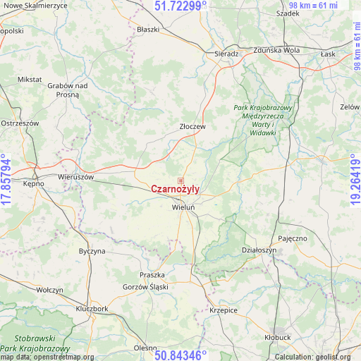 Czarnożyły on map