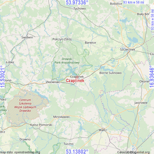 Czaplinek on map