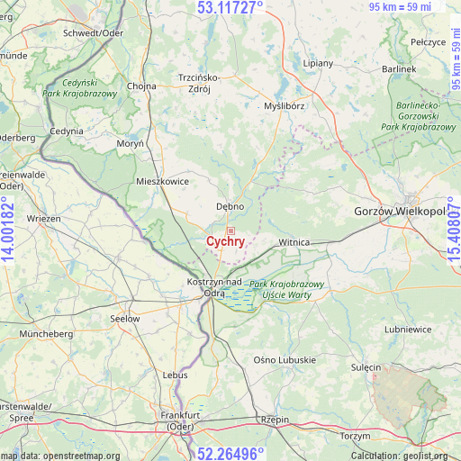 Cychry on map