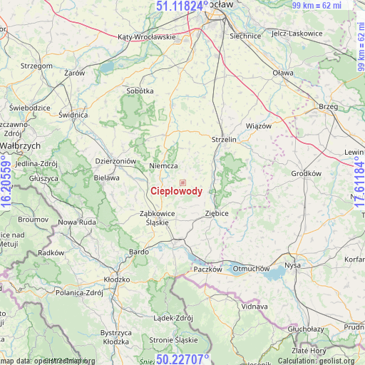 Ciepłowody on map