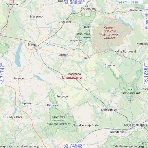 Choszczno on map