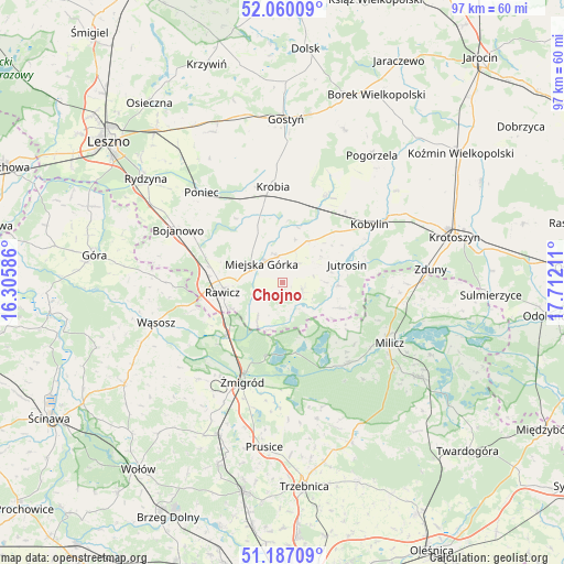 Chojno on map