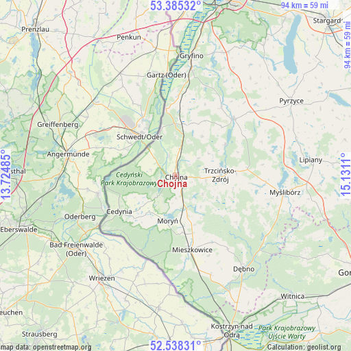 Chojna on map