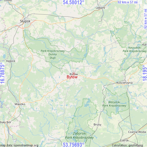 Bytów on map