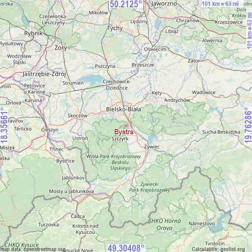 Bystra on map