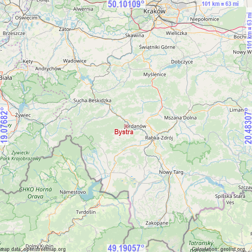 Bystra on map