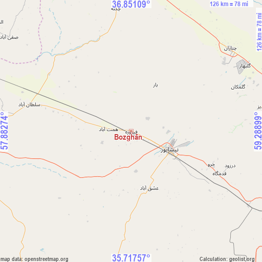 Bozghān on map