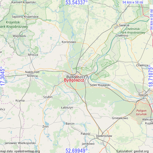 Bydgoszcz on map