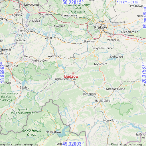 Budzów on map